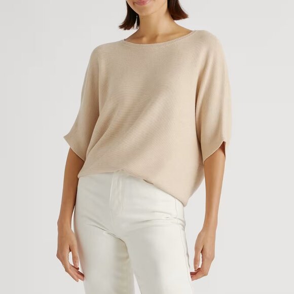 Quince Lightweight Cotton Cashmere Link-Stitch Dolman Sweater Size XL - Picture 1 of 6